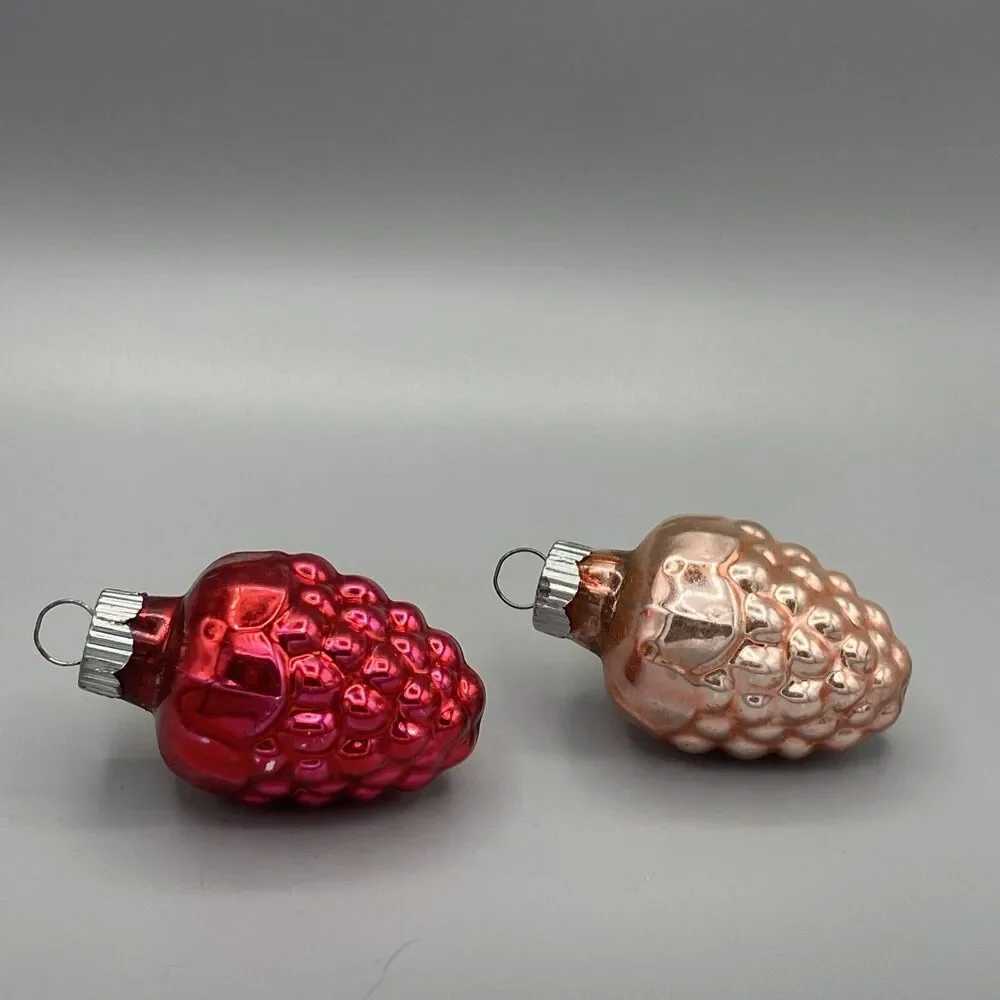2 Vintage Shiny Brite Grapes Christmas Ornaments Pink And Red Holiday Tree